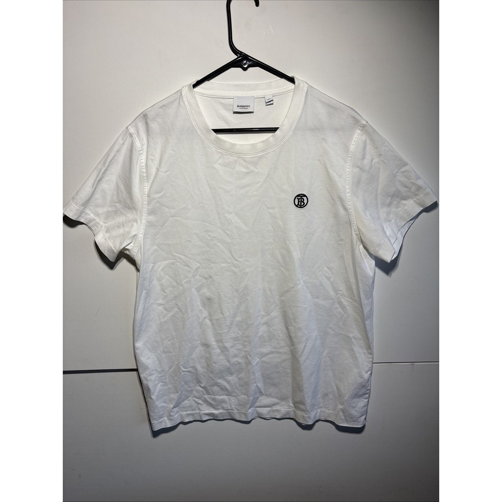 Burberry Mens XL White TB Monogram Logo T-Shirt Premium Cotton Crewneck Tee